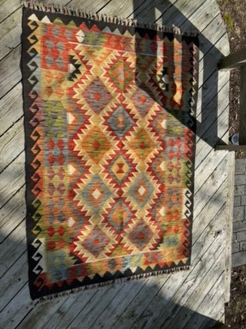 Handwoven Vintage Kurdish Kilim Rug – 122 × 185 cm (4.0 × 6.1 ft) | Wool, Handwoven, Natural Dye - RojKilim